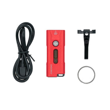 Red VERTEX Nova with charging cable, removable pocket clip and keyring