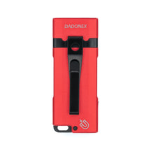 Red VERTEX Nova keychain light, rear view with pocket clip
