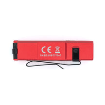 Red VERTEX Nova keychain light, side view with pocket clip