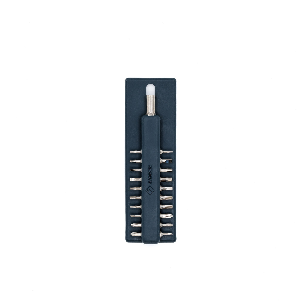 Nickel-plated double-ended bit set and adapter in the VERTEX Talon storage holder